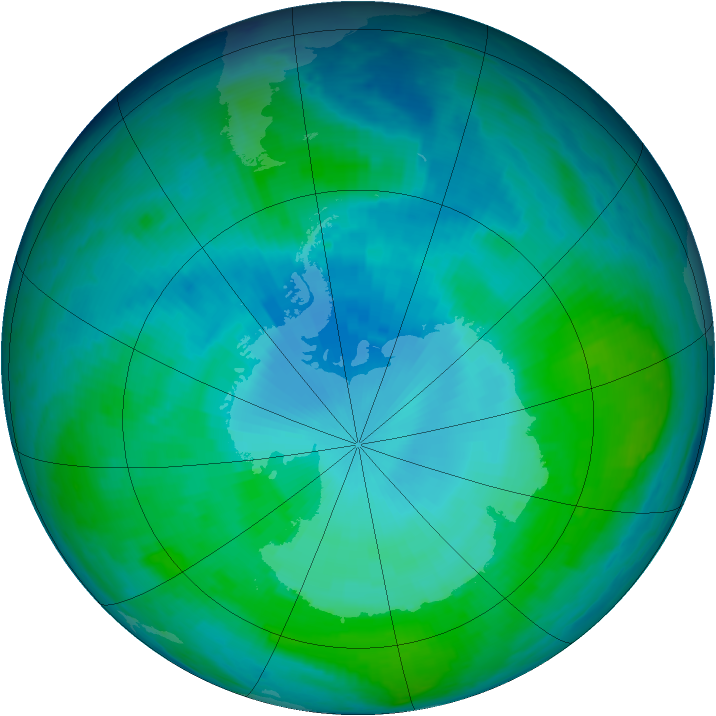 Antarctic ozone map for 21 January 1998